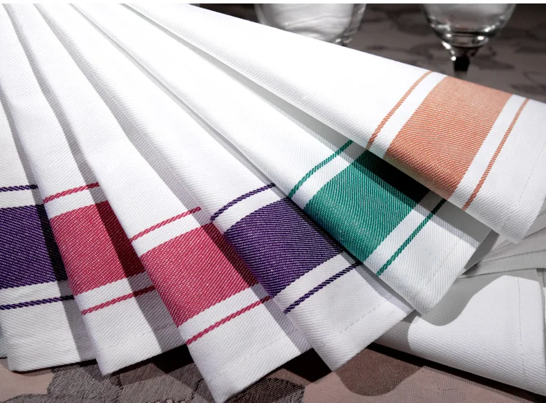 
High Quality White Satin Colorful Stripes Cotton Linen Table Cloth Napkin For Hotel 