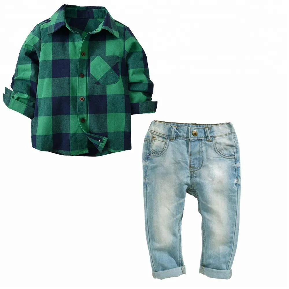 
Low MOQ two pieces a set of children boy summer clothes shirt and jeans 