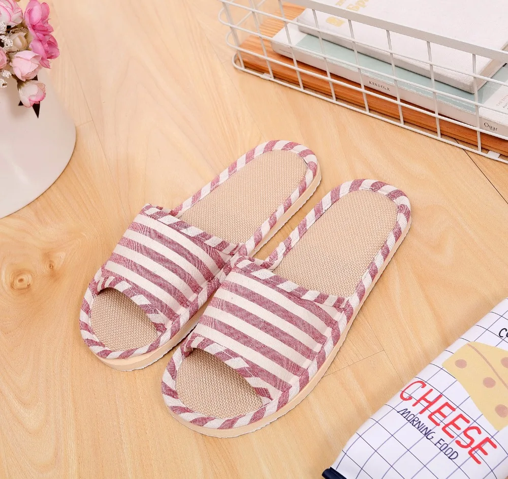 High Quality Winter Stripe Fashion Women Man Slipper Lady Indoor Slipper