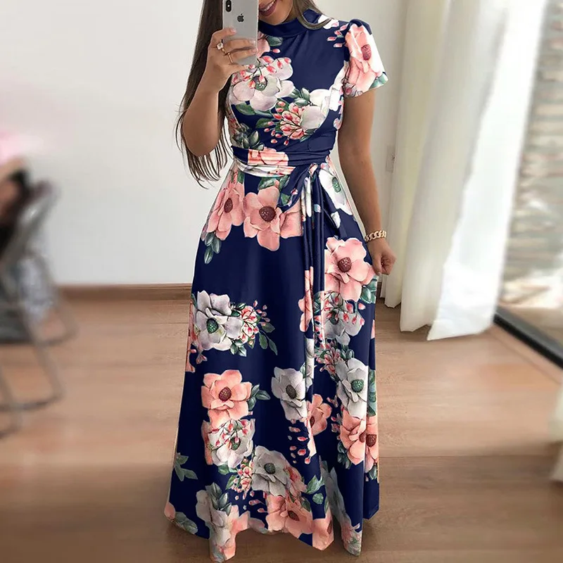 
Modern stylish woman clothing ladies floral print long maxi dress 