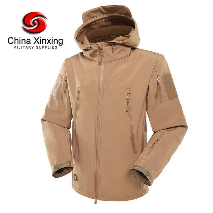 khaki Fleece sharkskin custom tactical jacket for men