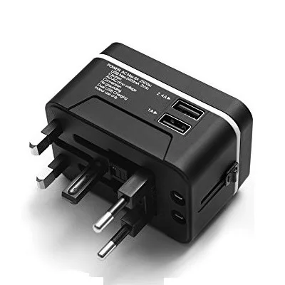 2019 promotional world travel adapter with 2400mA 2 usb fast charger