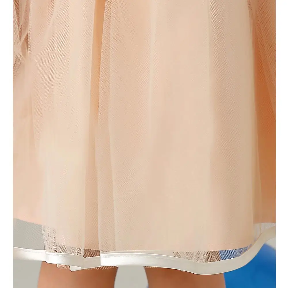 Cheap Flower Girl Dress With Ribbon Belt Mesh Ployster Tiered Girls Evening Prom Dress First Communion Gown