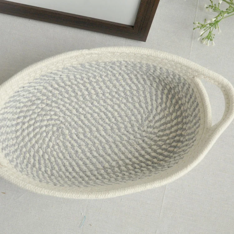 
Wholesale popular round grey cotton woven rope storage basket with reim 