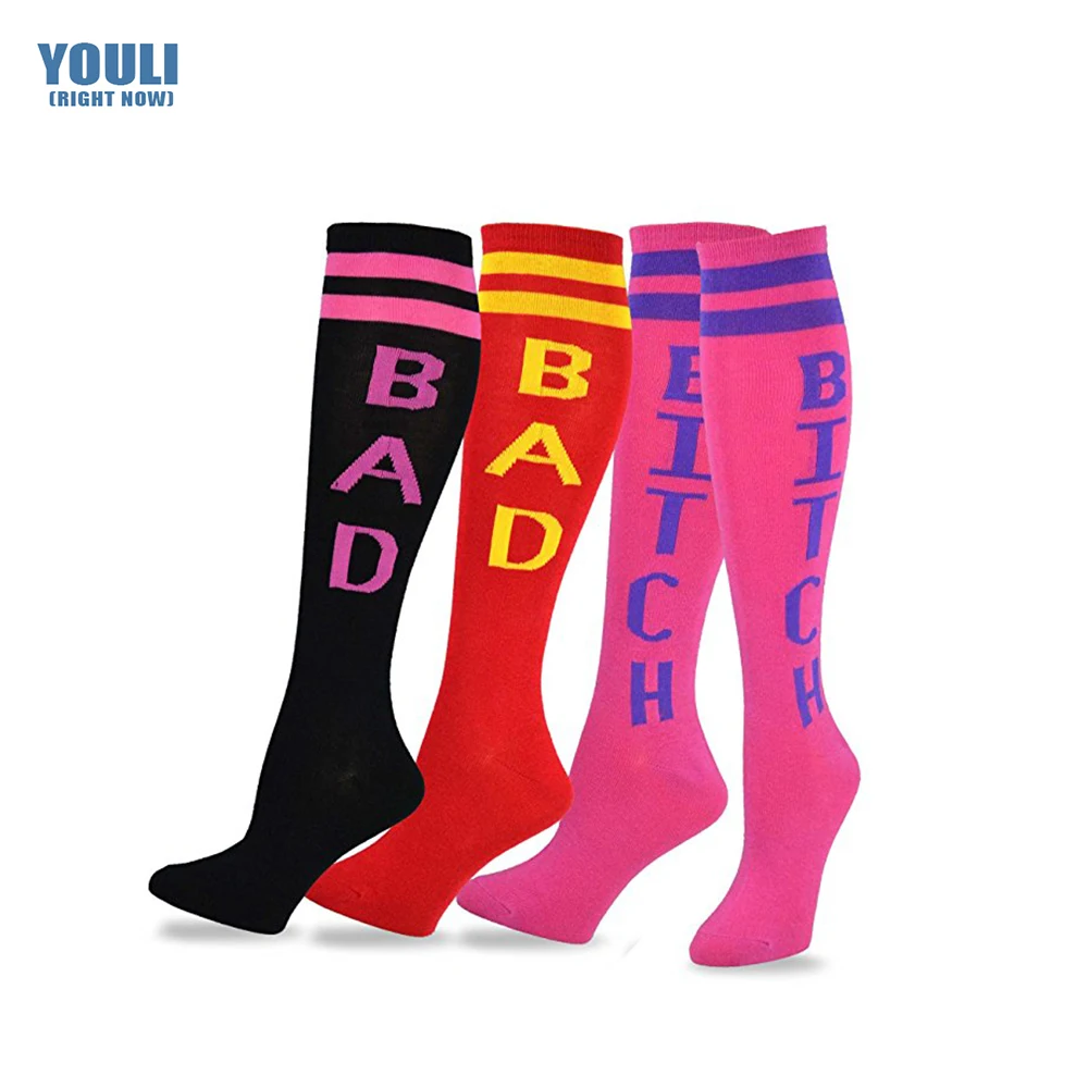 Custom tube wonder woman socks jacquard letter girl knee high sock