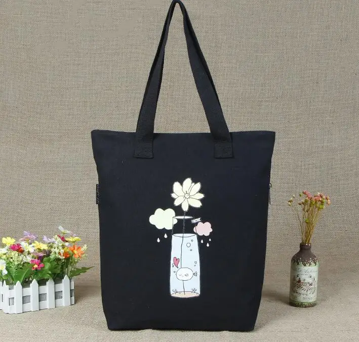 
black color organic cotton bag with lining 
