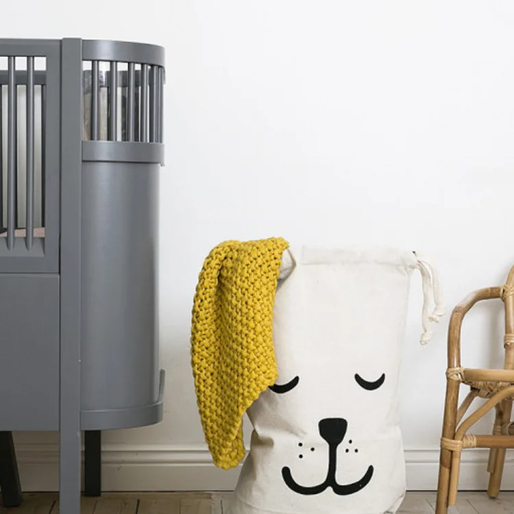 Large capacity printed eco-friendly cotton canvas drawstring laundry bag