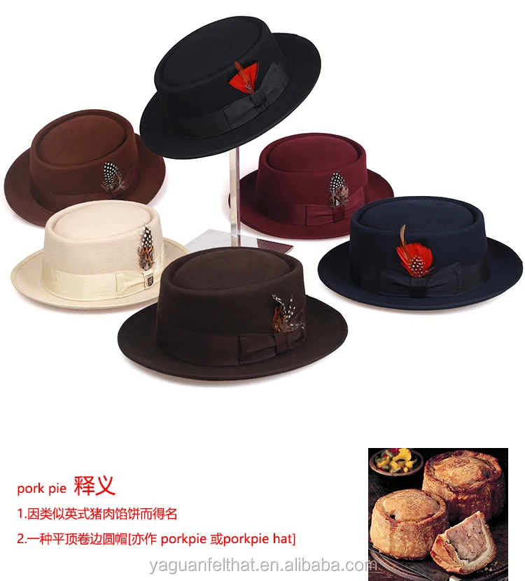 wholesale custom made Wool Felt Porkpie hat Pork Pie Gatspy Hat