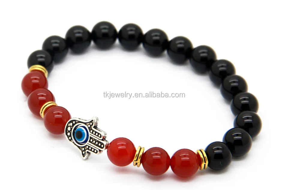 
Fashion Hand Charm Bracelet With Black red Agate Beads Mala Beaded Bracelet Jewelry 