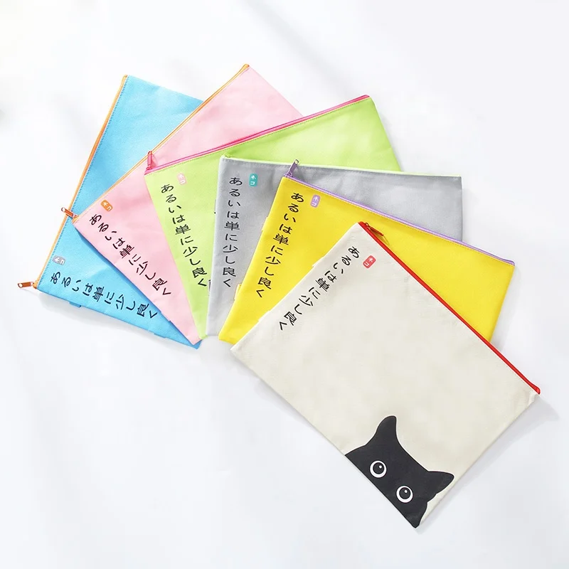Wholesale A4 office promotion cat small zipper file tote black pencil case with logo
