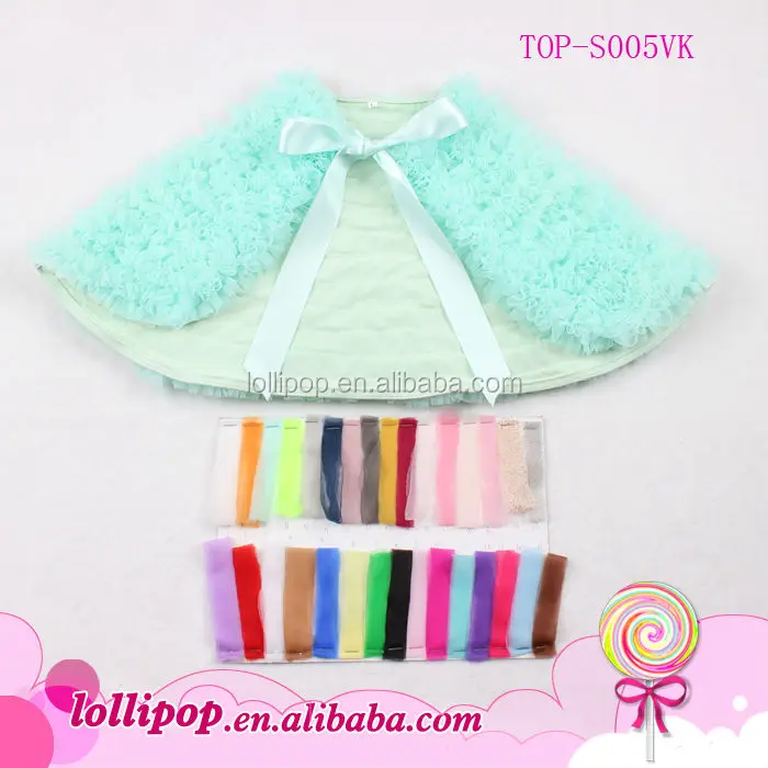 Latest design dusty pink chiffon ruffle puffy baby girls shawls wraps solid color kids girls cape shawls