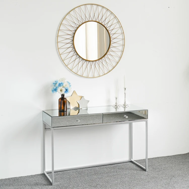 Modern Home Furniture Hallway Living Room Luxury Mirrored Console Table With 2 Drawers