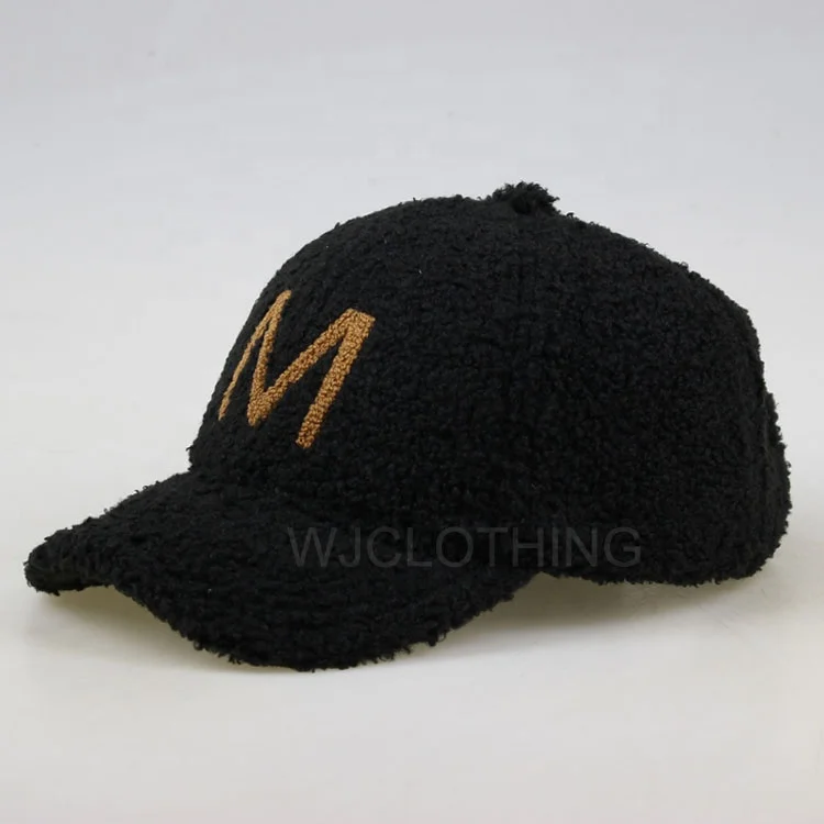 Custom teddy fabric towel embroidery short brim baseball cap for girl