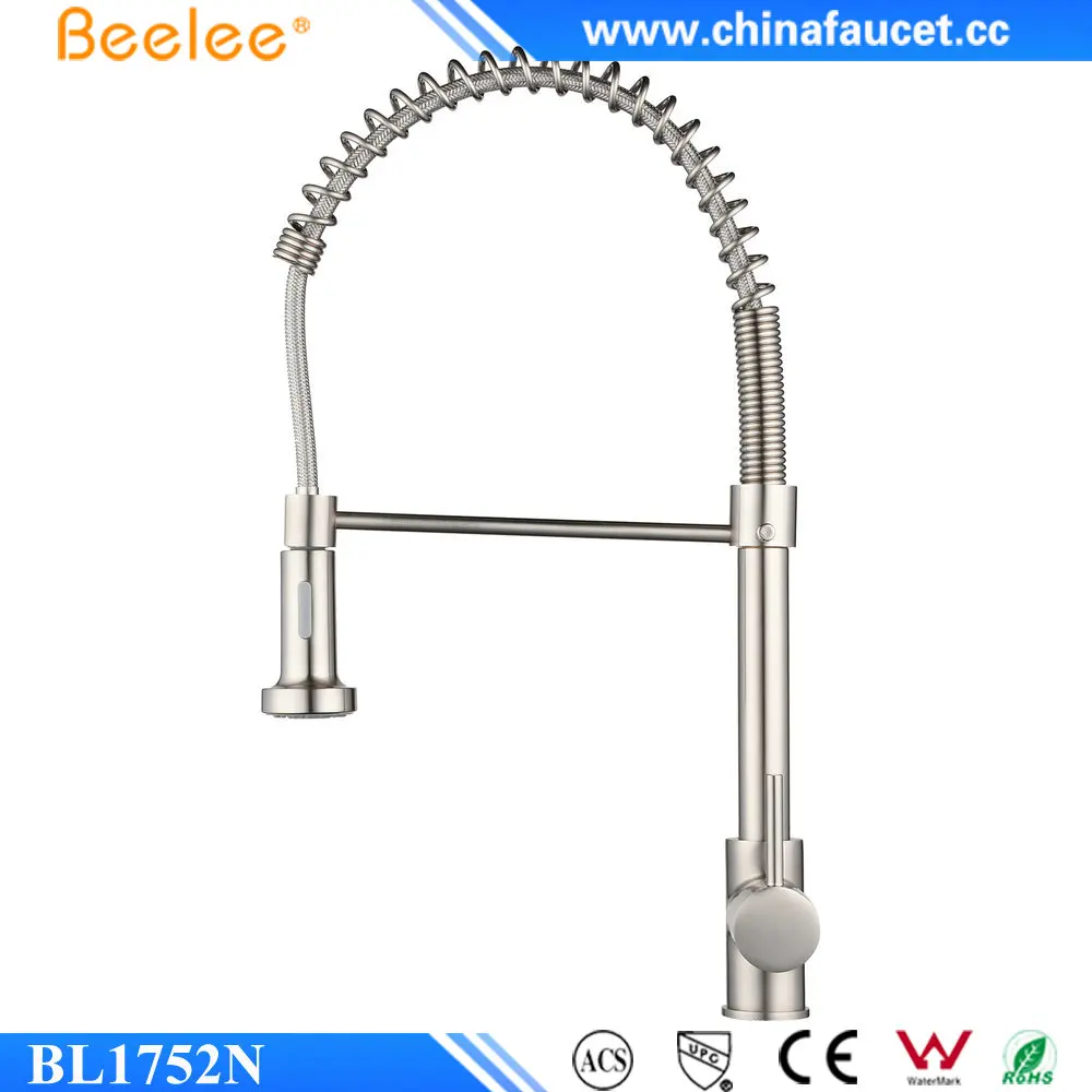 Beelee BL1752N Single Handle Pre-Rinse Kitchen Faucet, Commercial-Style Coiled Spring Kitchen Pull-Out Faucet