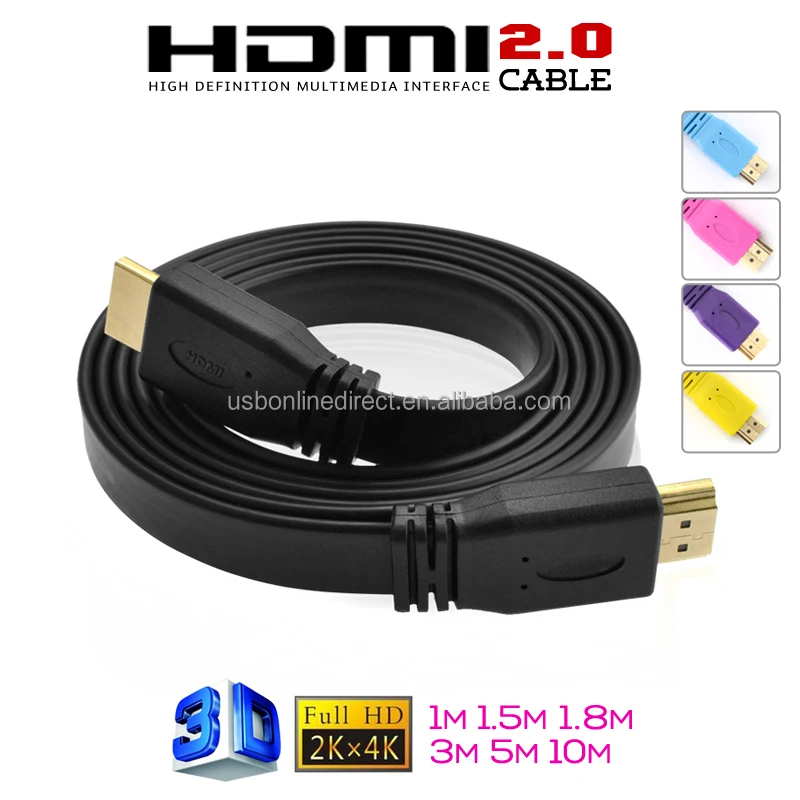 Золоченый плоский кабель 2.0V HDMI тип папа папа 1080P 4Kx2K 3D Ethernet 1м