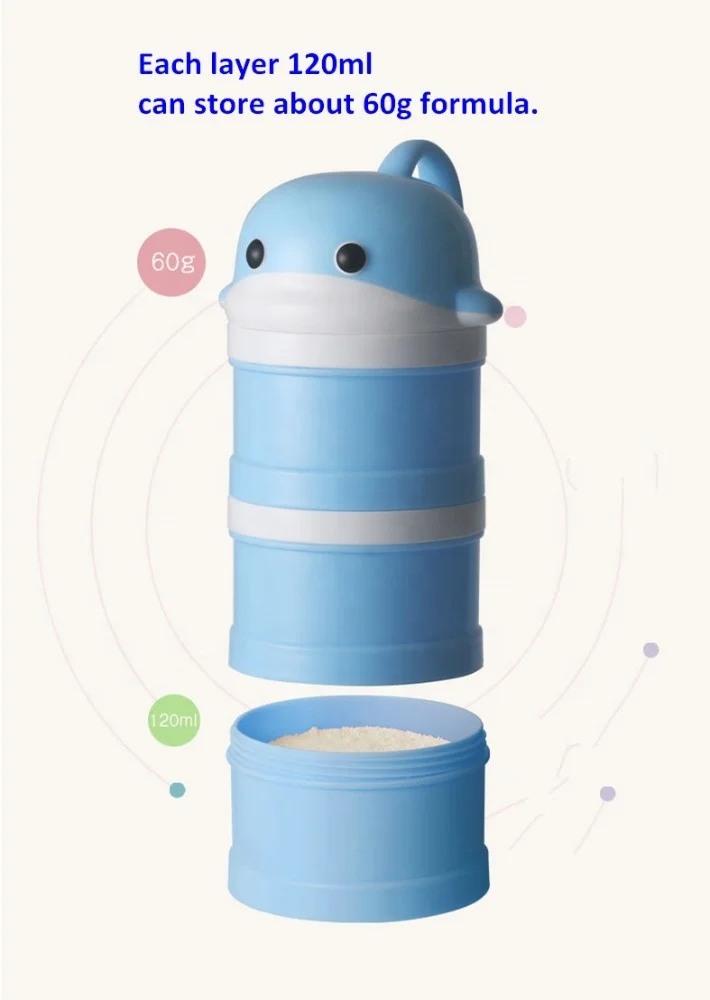 Portable three layers lovely multi-functional baby milk powder formula dispenser container baby food storage containers
