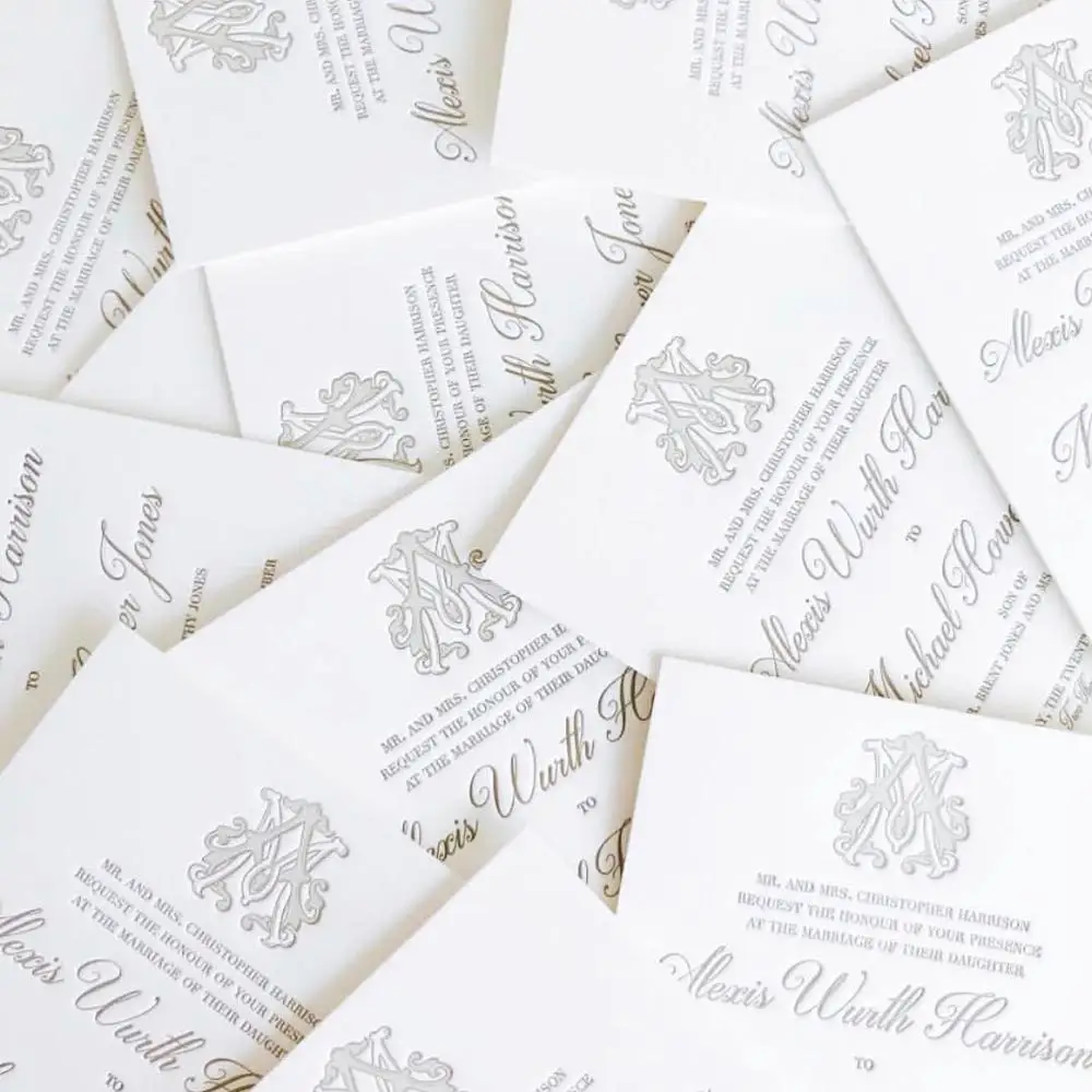 
Luxury hot stamping letterpress wedding invitation card designs 