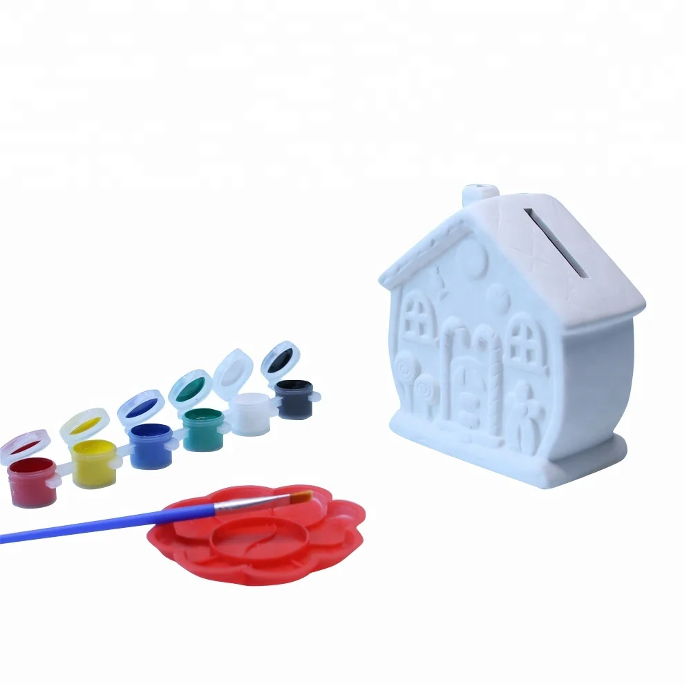 Factory supplier diy ceramic toy painting your own house coin bank