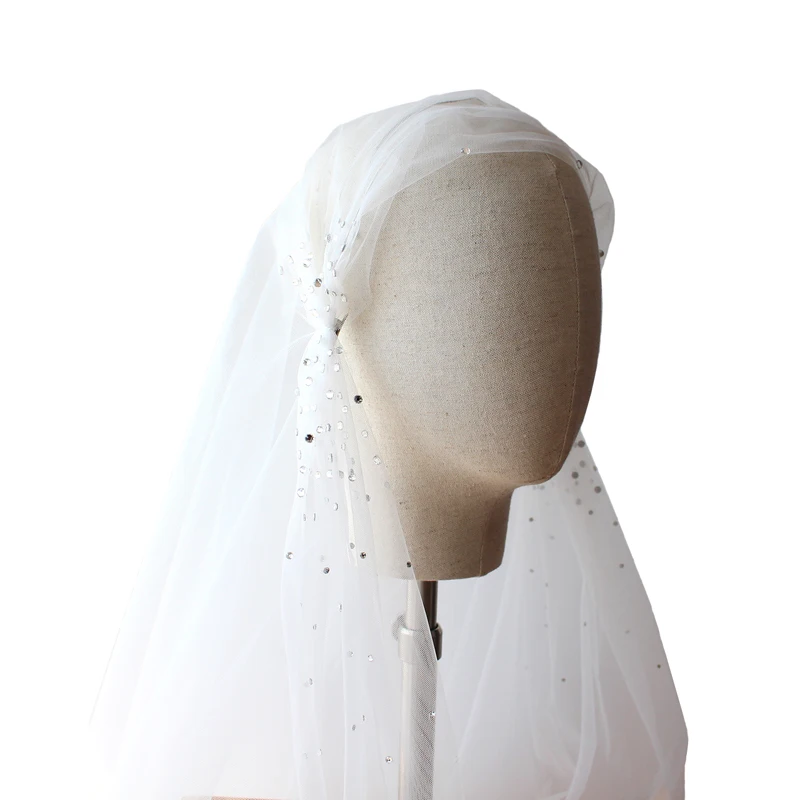 V619 Bead White Thicken Soft Tulle Cathedral Lace Veil Spanish Lace Veil Mantilla Bridal Veils With Comb