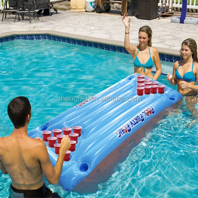 
durable inflatable beer pong air mattress plastic inflatable pong island float folding inflatable beer pong raft with cooler 
