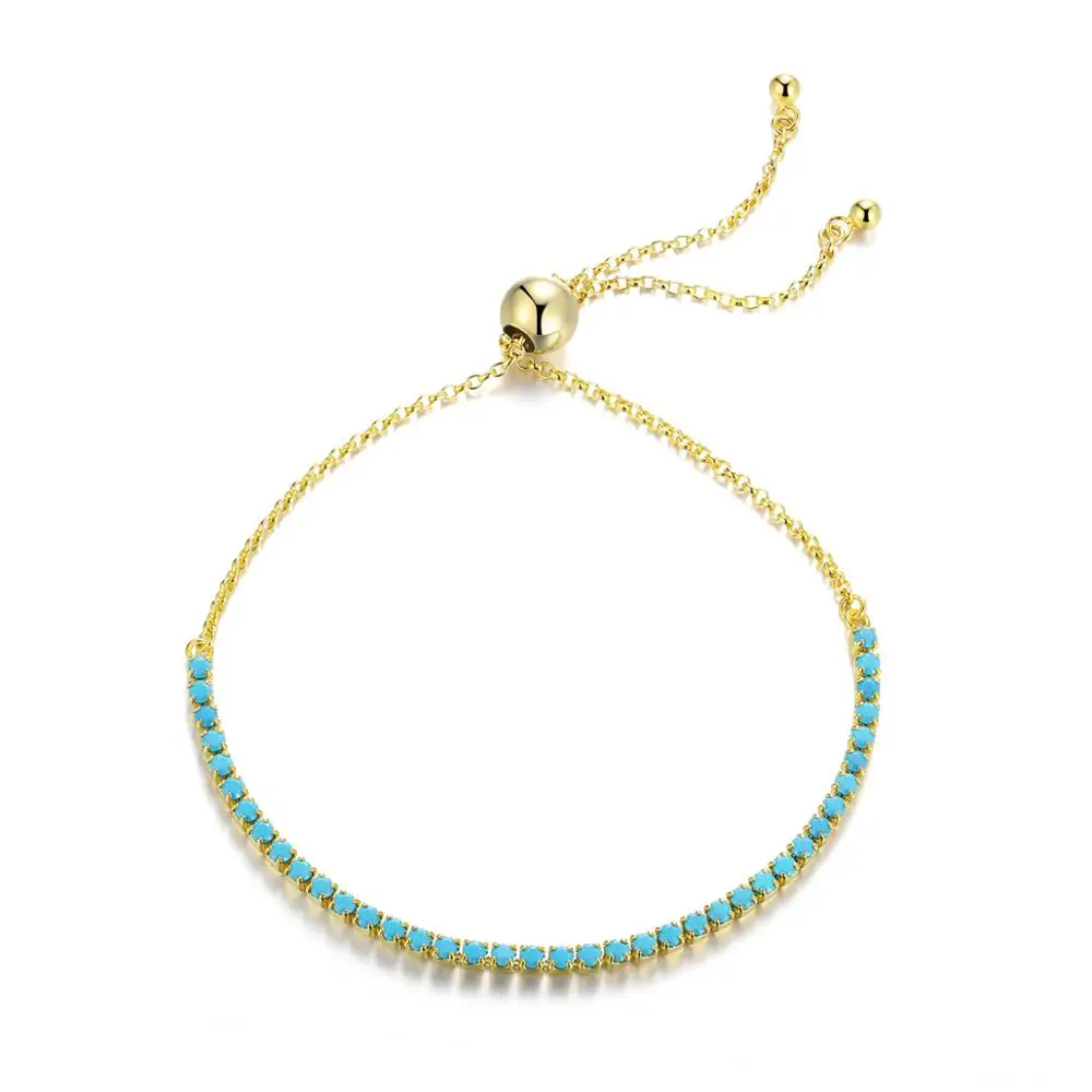 
Best selling turquoise stone jewelry 925 Sterling silver cz channel setting s925 silver gemstone bracelet 