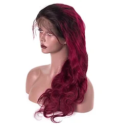 wholesale full lace wig ombre red burgundy wavy wig 1b 99j body wave long dark red wig