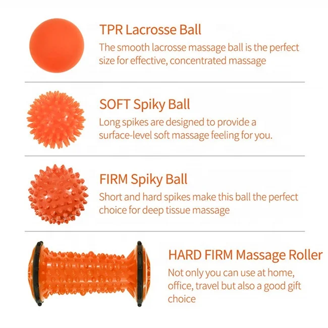 
Massage Therapy Set including Foot Massage Roller, Spiky Balls and Lacrosse Balls 