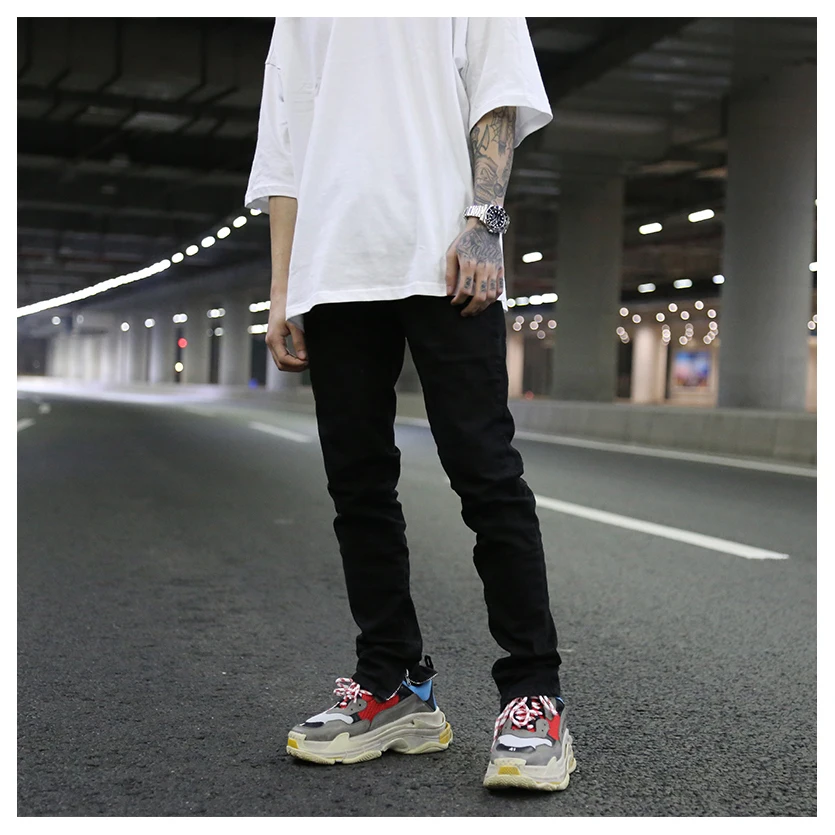 OEM  cheap wholesale men stock dropshipping no hole plain black jeans