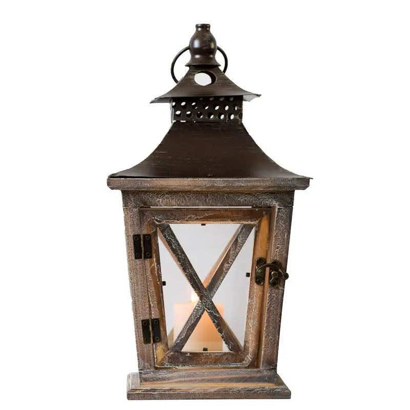 American country vintage wrought iron wood candlestick wind lamp wood crafts creative Christmas candlestick