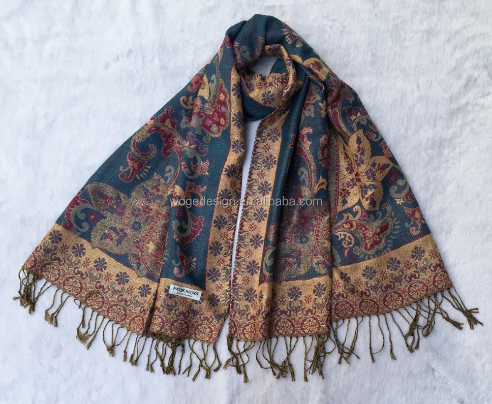 Fashion traditional Russian style women rayon turban wrap shawl hijab jacquard paisley floral lurex manufacturers pashmina scarf