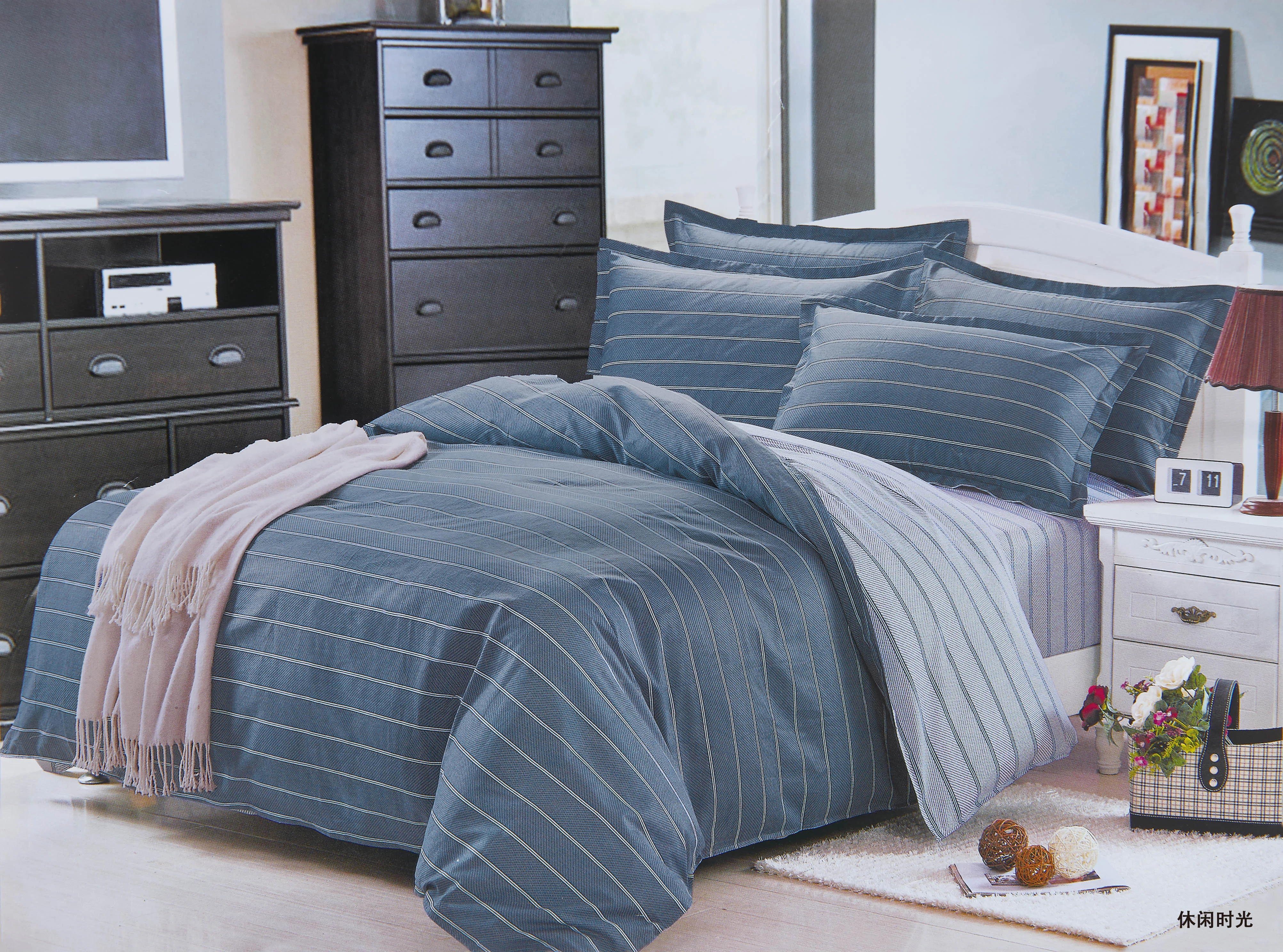 Wholesale Cotton Stripe Beautiful printed bed sheet sets cover quilt/teenage bedding set