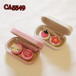 PVC kitty and strawberry deco pu cover iron contact lens case, small travel box CA5549