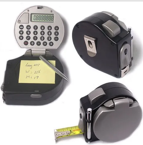 hot sale 5 in 1 Multifunctional calculator Measure Tape  note pad with LED Light