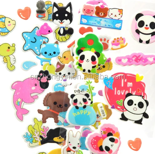 3D Mini Cartoon Puffy Stickers Children Animal Fruit Vegetable Kids Toys