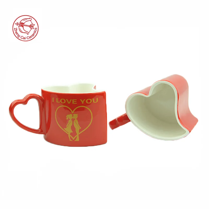 Valentines Day heart shape coffee souvenir vintage ceramic decal mugs custom made mugs ceramic design sublimation couple mug set