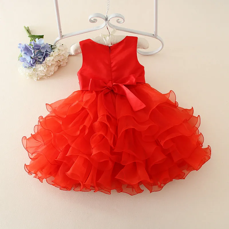  Классический красного цвета в китайском стиле; Платье для дня рождения детей возрасте от 1 года лет малыш Цельный купальник девочек пушистая Праздничная Рождественская одежда От до