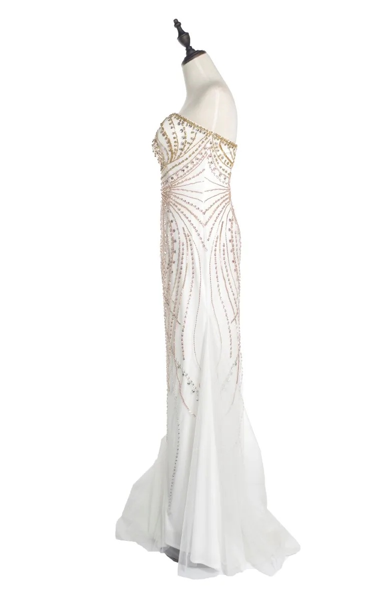 Luxury Beaded Elegant White Mermaid Sweetheart Strapless  Evening Dress