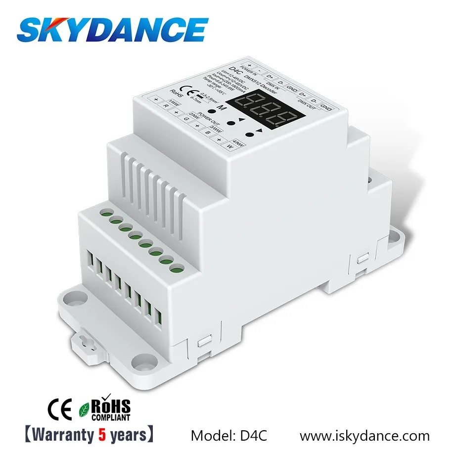 Skydance D4C 12-48VDC 150-500mA 4 Channels Din-rail Constant Current DMX512 RDM Decoder led driver for RGBW led strip