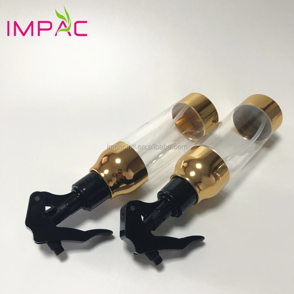 Luxury golden shoulder PET plastic 150ml hair spray bottle with trigger