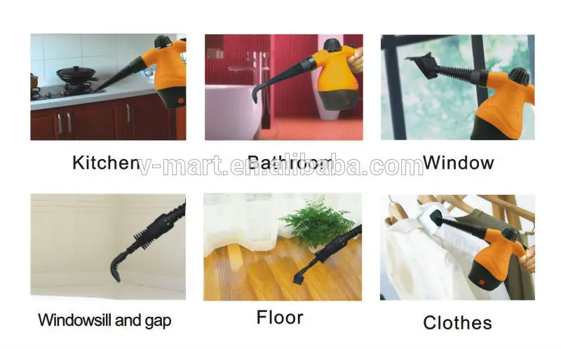 V-MART 2018 Compact portable pressurized upholstery handheld steam cleaner with 10 parts ideal for cars ,window,floor,carpet