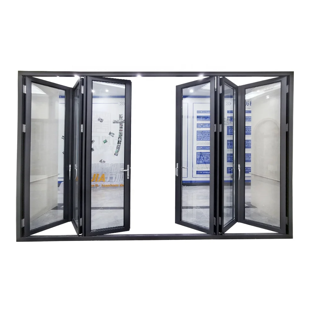 10-летняя гарантия оптовая продажа наружная черная складная алюминиевая рама стеклянная Складная Дверь