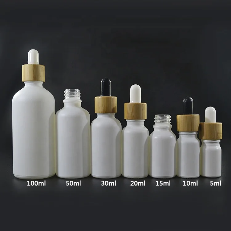 5ml 10ml 15ml 20ml 30ml 50ml 60ml 100ml matte White opaque black Frosted Glass dropper Bottle with Bamboo lid