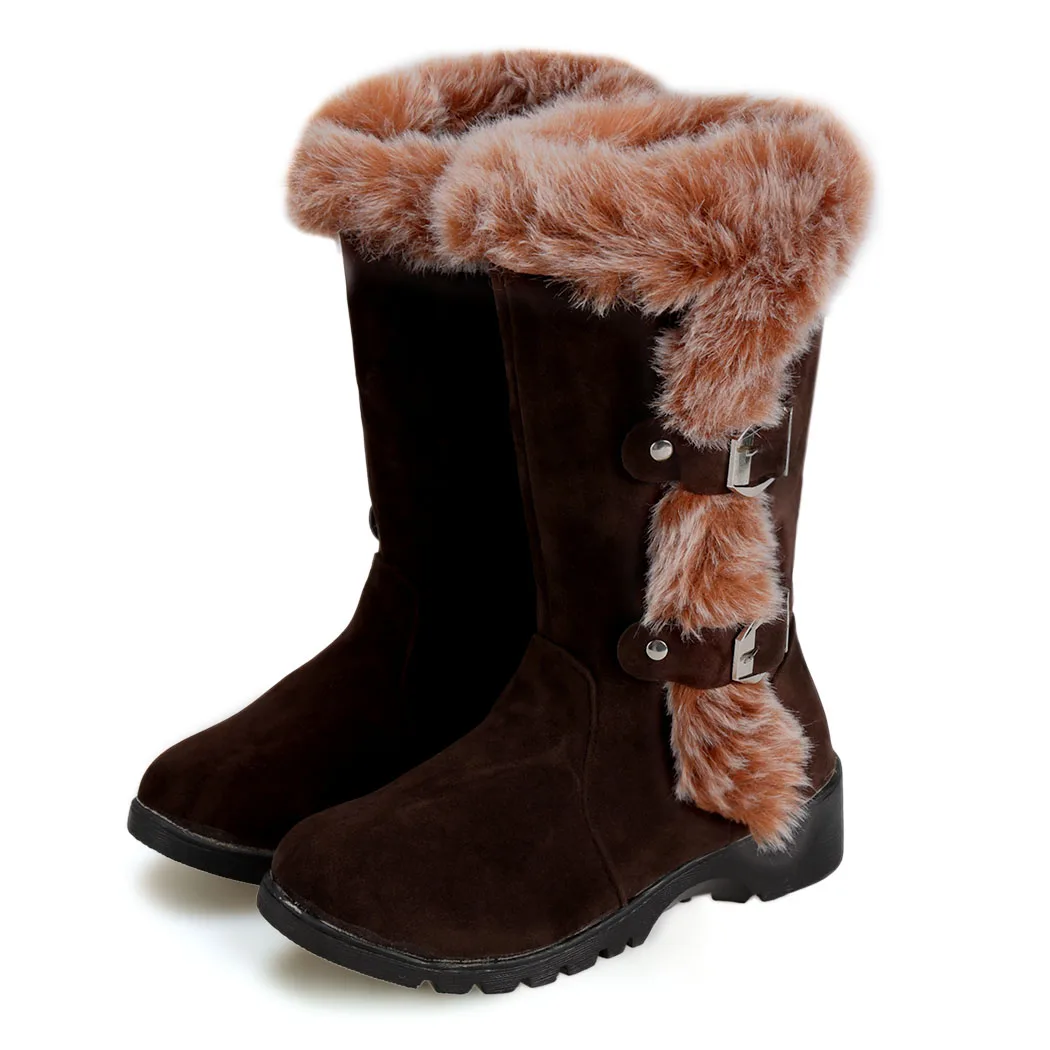 Plush Mid calf boots Fashion Flats Slip on Snow Boots 2015
