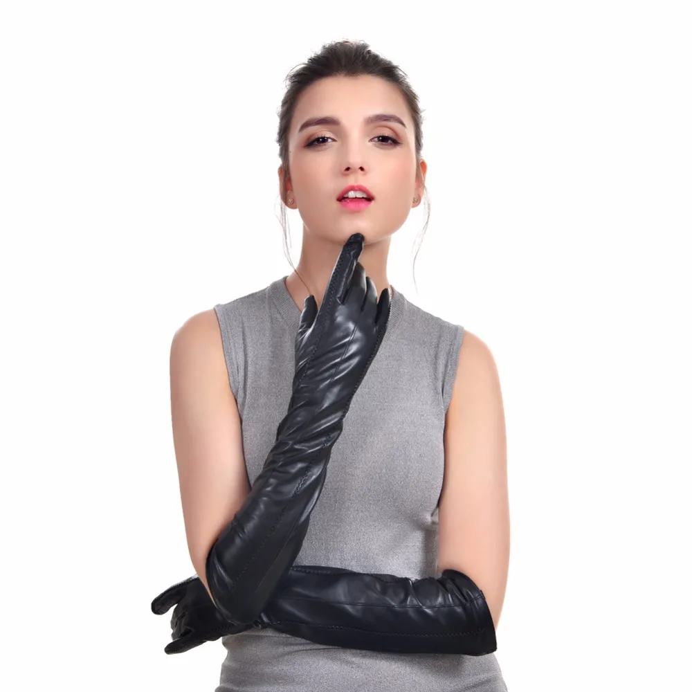 Женские модные стильные длинные кожаные перчатки, зимние белые кожаные перчатки