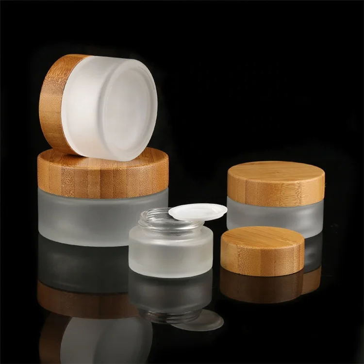 Luxury 5g 15g 30g 50g 100g 200g Glass Cosmetic Container Face Cream Jar with Bamboo Lid