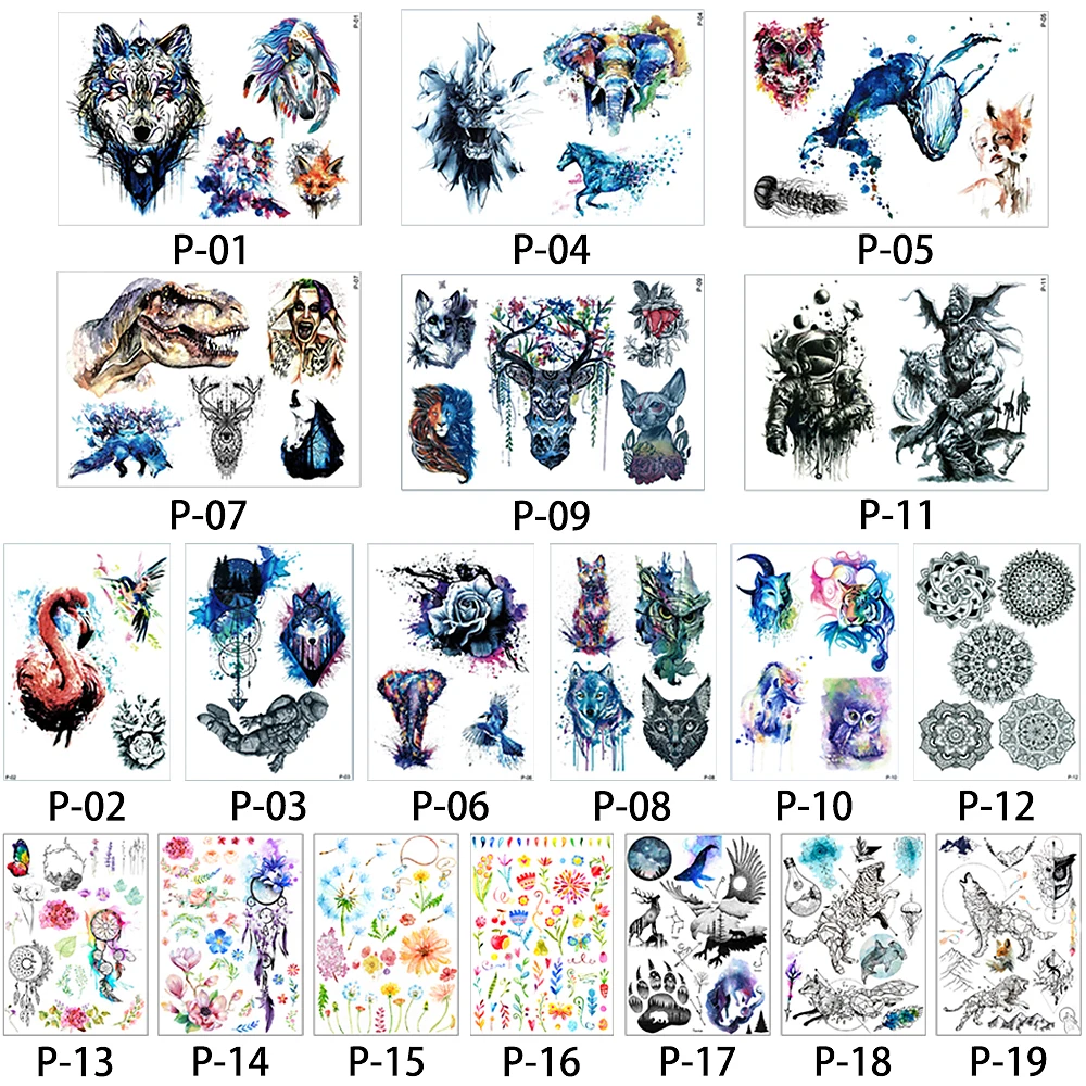 New 15x21cm Temporary Tattoo Stickers in Stock P01 - P38