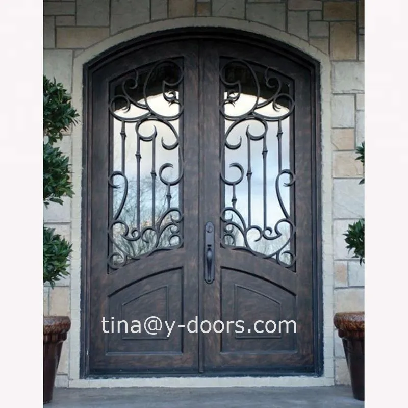 Custom hand forged security steel door double wrought iron door with screen