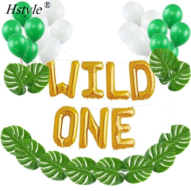 Надпись «Wild ONE», украшения для вечеринок с рисунком воздушных шаров листья тропической пальмы для Baby Shower или для вечеринки по случаю Happy для вечеринок по случаю Дня рождения SET273A