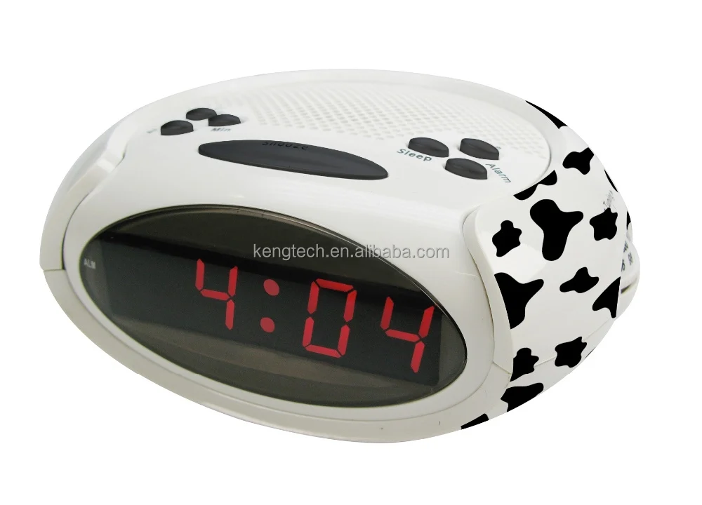 CT-386 белого цвета с изображением коровы; Круглой формы PLL радио-будильник