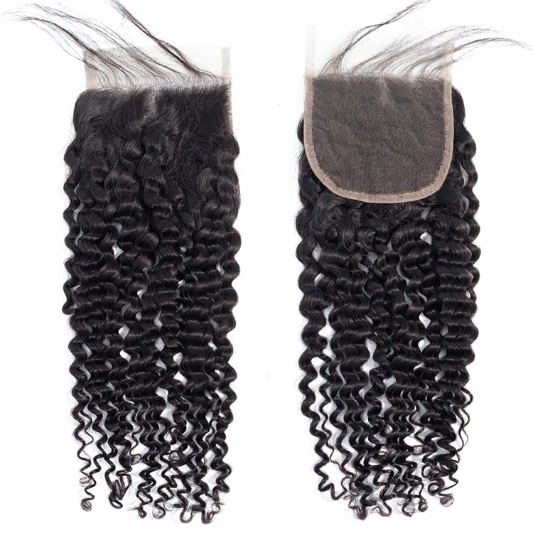  Высококачественные оптовые продажи 10 А 3 пучка с застежкой 4*4 кружевная площадь афро кудрявые завитые передние 100% волнистые волосы